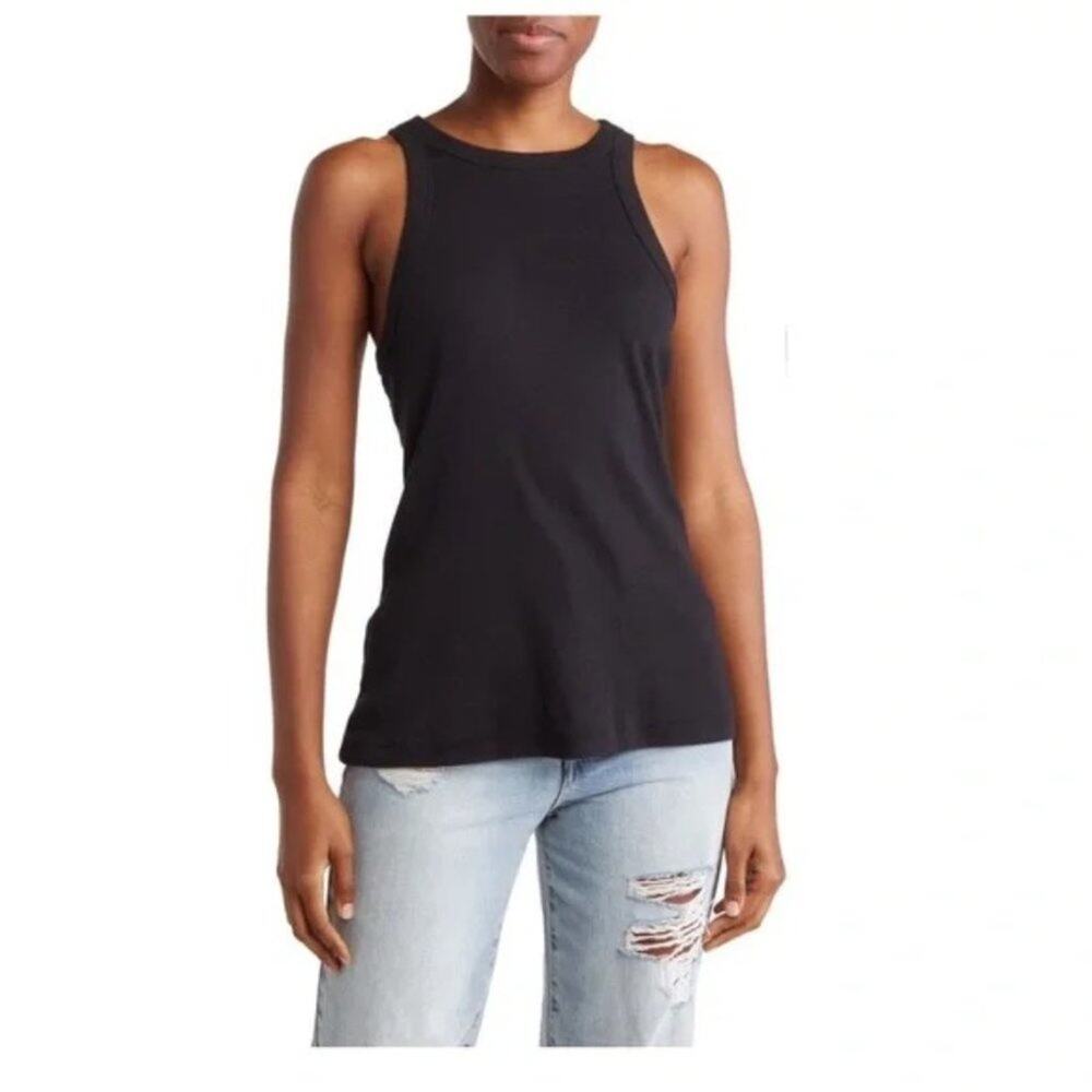 JAMES PERSE Black Cutaway Sleeveless High Neck Tank 3 LARGE Casual Comfort NWT